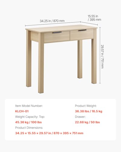 VEVOR Small Desk with Drawers, Wooden Table for Home Office, Small Computer Desk with Storage, Vanity Desk with Drawers, Study Table for Adults/Students for Drawing, Reading, Writing, Light Wood - size: 34.25"D x 15.55"W x 29.57"H