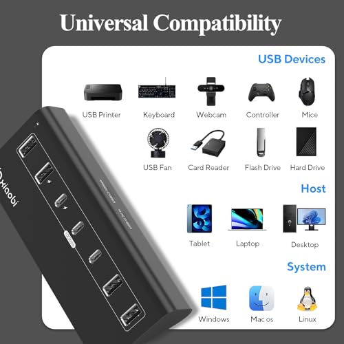 USB-C Hub,10Gbps USB Splitter with 4*USB-A and 3*USB-C Ports(Black) - color: Black