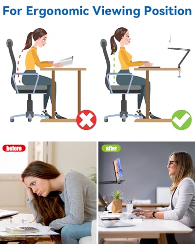 Desk Clamp Acrylic Book Stand for Reading, Ergonomic Design Adjustable Height up to 20 inches with Rotating Bases Cookbook Stand, Suitable for Recipe, Sheet Music, Tablet(Gray)