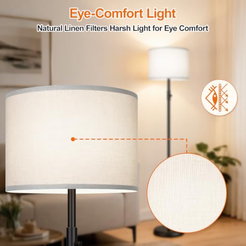 Floor Lamp Simple Design with Shade, Small Tall Lamps for Living Room Bedroom Office Dining Room Kitchen, Black Pole Lamp-Gray - color: Black-Gray Linen Shade