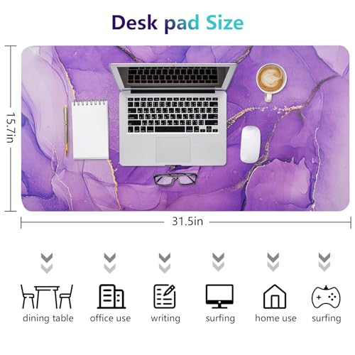 Desk Mat, Dual Leather Sided Desktop Pad for Office and Home, Ideal for Large Mouse Pad and Desk Mats (Purple Marble 31.5"x 15.7") - color: Amethyst Purple Marble