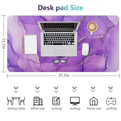 Desk Mat, Dual Leather Sided Desktop Pad for Office and Home, Ideal for Large Mouse Pad and Desk Mats (Purple Marble 31.5"x 15.7") - color: Amethyst Purple Marble
