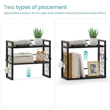 ELITEROO Desk Shelf Organizer, 2 Tier Wooden Desktop Bookshelf, Black - color: Black