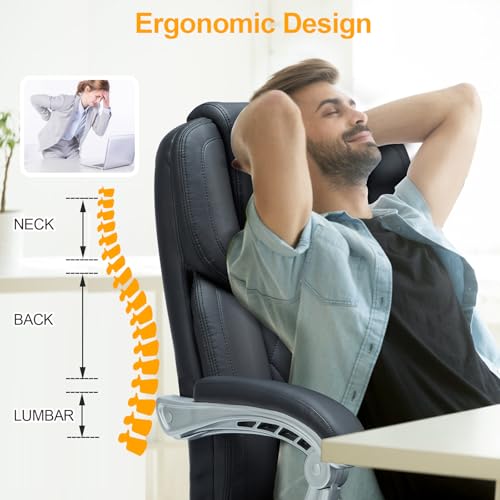 HOMREST Heated Massage Executive Office Chair with Footrest, Black - color: Black
