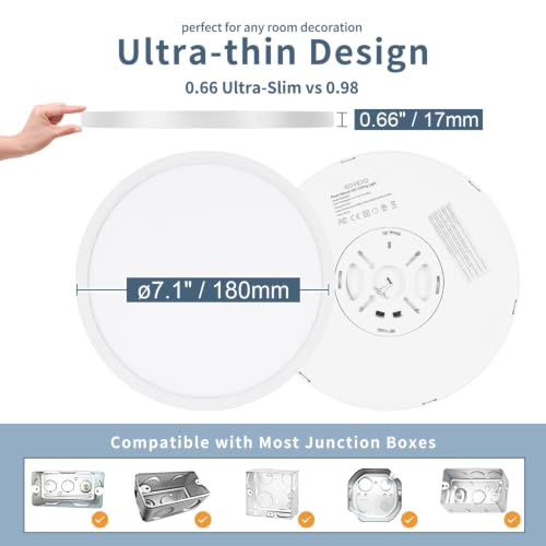 2 Pack 7.1 inch LED Flush Mount Ceiling Light, 5CCT&15W(White) | 1500Lm,0.67 Ultra Thin, Low Profile,Round Ceiling Light Fixture for Living Room,Bedroom, Kitchen, Closet, Hallway,Hallway - color: White, size: 7.1"-2pack