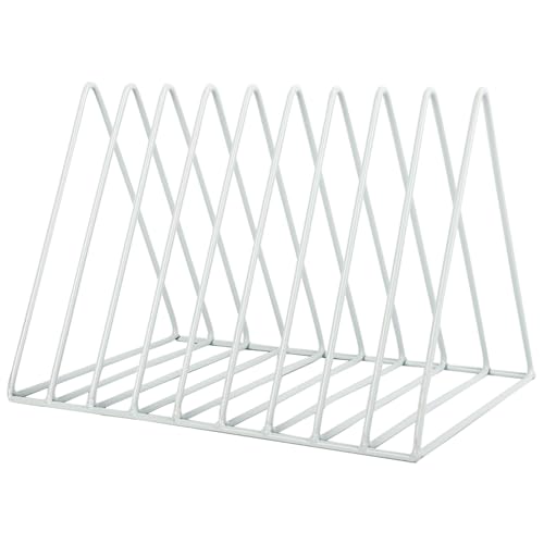 Vinyl Record Holder Storage, 9 Slot Metal Magazine Book Album Display Rack, Stylish Triangle Desktop File Sorter Organizer for Home Office, White - color: White