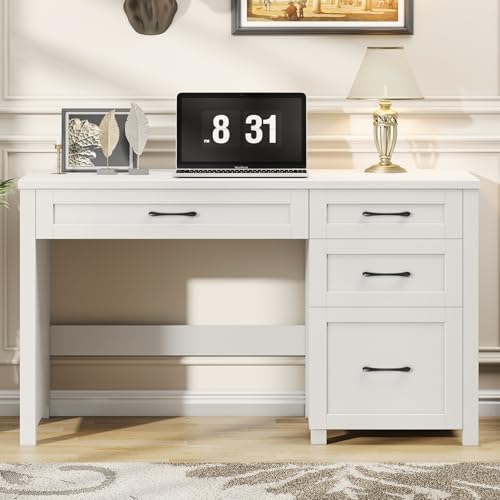 Farmhouse 47" Computer Desk, Executive Desk with File Drawer, Cream White. - color: Cream White