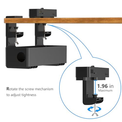 Hiree Under Desk Cable Management Tray with 8 AC Outlets, 2 USB & 1 USB-C Ports - Clamp Mount Storage Basket Organizer, No-Drill Wire Cord Management for Standing Desk Home Office（Black）