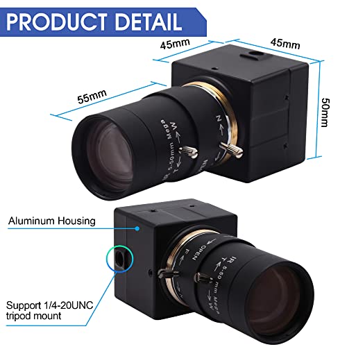 4K USB Camera, Ultra HD 2160P Webcam | 5-50mm 10X Optical Zoom Lens, Plug and Play for Video Conference, Compatible with Windows/macOS/Linux/Raspberry Pi - size: 5-50mm Varifocal Lens