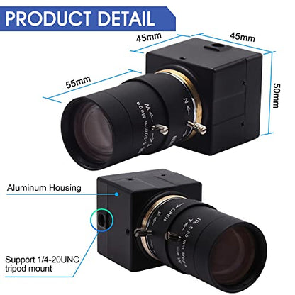 4K USB Camera, Ultra HD 2160P Webcam | 5-50mm 10X Optical Zoom Lens, Plug and Play for Video Conference, Compatible with Windows/macOS/Linux/Raspberry Pi - size: 5-50mm Varifocal Lens