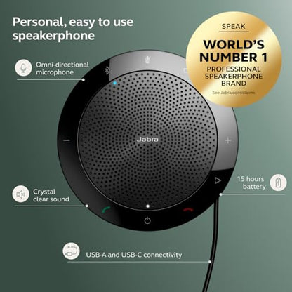 Jabra Speak 510 (2025 Edition) Portable USB Bluetooth Speaker, Black | Portable Speakerphone, USB or Bluetooth, Crystal-Clear Sound, Works with Microsoft Teams, Google Meet, Zoom - size: All Platforms, style: Speak 510 (2025)