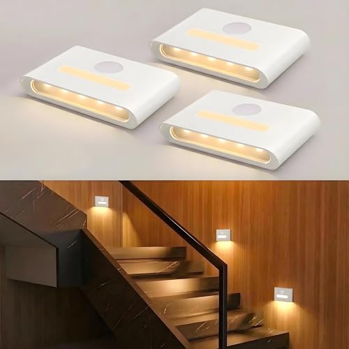 WOBSION Rechargeable Motion Sensor Stair Lights, Stick-On Wall Light - color: White