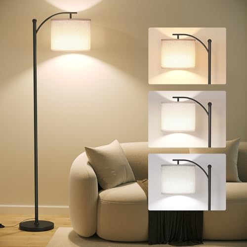 SUNMORY Arc Floor Lamp,Modern Floor Lamp with 3 Color Temperatures Bulb,Metal Standing Lamps with Adjustable Hanging Lampshade,Tall Floor Lamps for Living Room (Black) - color: Black