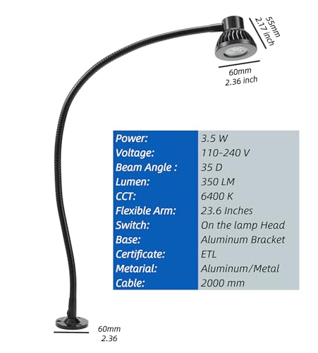 LED Work Light, Flexible Gooseneck Lathe Milling Machine Lamp