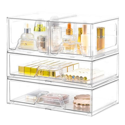 4 Pack Stackable Storage Drawers, Clear Acrylic Organizer, Makeup Organizer | with Pull-out Drawer,Pantry Organization for Beauty Supplies,Ideal for Vanity, Bathroom,Cabinet - style: 2 Small+2 Wide