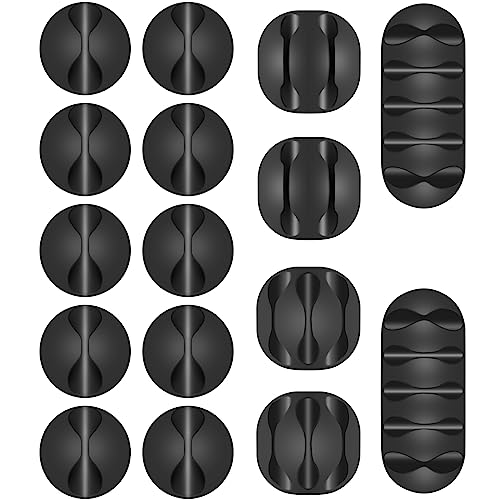 Shintop 16pcs Cord Organizer for Nightstand Phone Charger Cables (Black) | Rubber Cable Clips, Self-Adhesive Cord Management, Desk Wire Holder for USB, Secure Hold, Easy Access, Residue-Free - color: Black, size: Multi-size