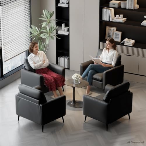 TYBOATLE Black Faux Leather Accent Chair Set of 2 | Comfy, Cozy, Reading, Mid Century Modern, Curved Armrest, Reception, Living Room, Office - color: Black