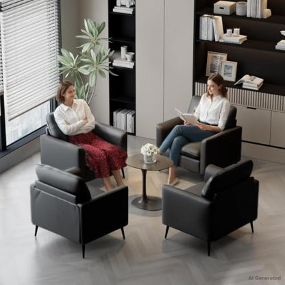 TYBOATLE Black Faux Leather Accent Chair Set of 2 | Comfy, Cozy, Reading, Mid Century Modern, Curved Armrest, Reception, Living Room, Office - color: Black