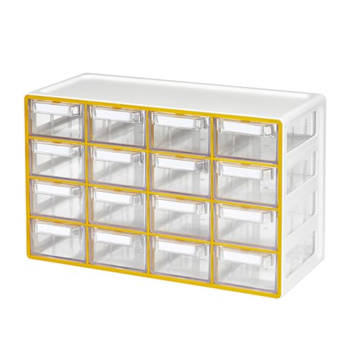 Blue Ginkgo 16-Drawer Storage Cabinet Organizer, Yellow, Made in Korea | Stackable. Adjustable. Easy Visibility. - color: YELLOW, size: 16 Drawer