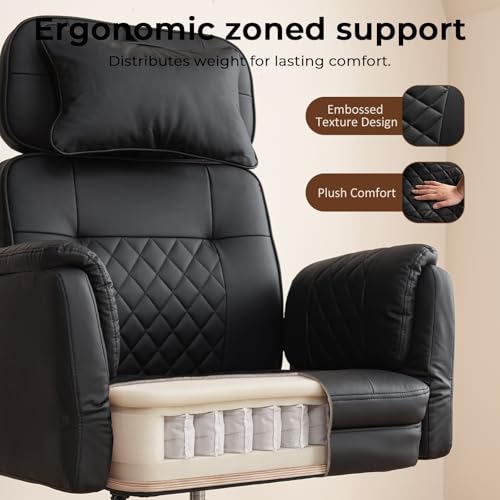 Big and Tall Ergonomic Office Chair, Criss Cross Desk Chair with Pivot Arms | High Back Executive Leather Chair with Spring Seat, Wide Computer Gaming Chair for Home, Makeup & Bedroom, Black, 49.6”H×22”W - color: Black, size: 49.6”H×22”W