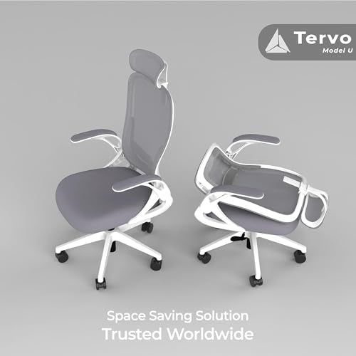 Tervo Model U - Folding Office Chair - Ergonomic Design for Small Spaces - color: H- White & Grey