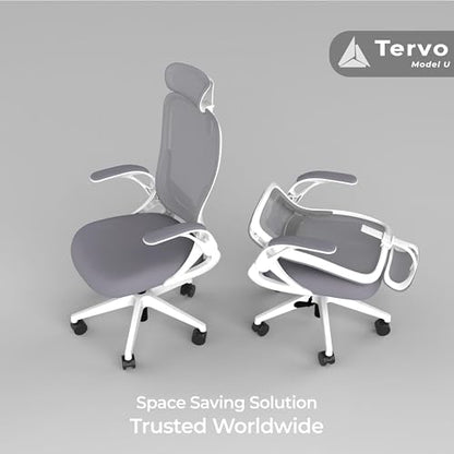 Tervo Model U - Folding Office Chair - Ergonomic Design for Small Spaces - color: H- White & Grey