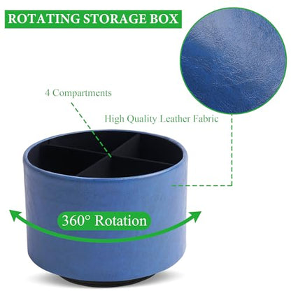 Round Leather Art Supply Organizer,Remote Control Holder,360 Degree Spinning,Multi-Functional Pencil Holder,4 Compartments Desktop Stationary Organizer(1-Oil Blue2) - color: 1-Oil Blue2