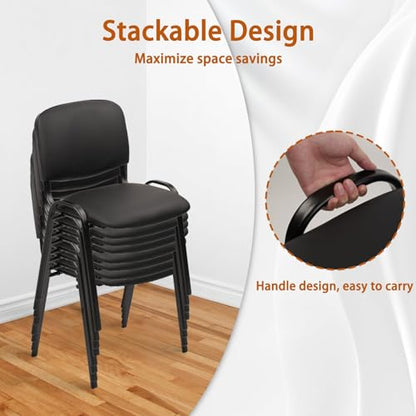 CLATINA Stacking Guest Chairs, Leather Waiting Room Chair no Wheels, Armless Office Chairs with Metal Frames, Stackable Conference Room Chair for Reception, Lobby, Meeting, Training, Black - color: Black-leather, size: 1 Pack