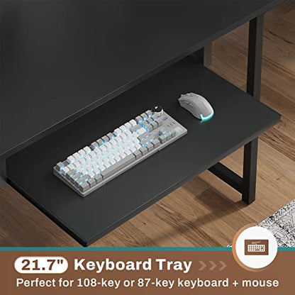 SEDETA 67" L Shaped Gaming Desk with Pegboard LED Lights and Power Outlet | Reversible Computer Desk with Keyboard Tray Hutch and Stoage Bag for Home Office, Black - color: Black With Power Outlet and Pegboard