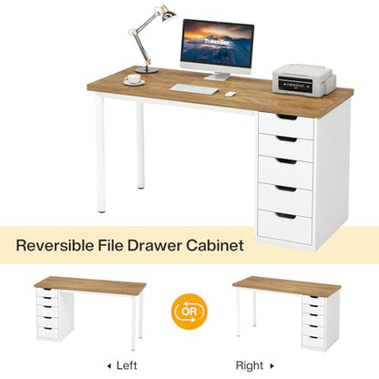 Tribesigns Computer Desk with 5 Drawers, 47 inches Rustic Brown Home Office Desk with Storage, Modern Simple Laptop Desk Study Writing Table for Small Spaces (1, Walnut+White) - color: Walnut+white