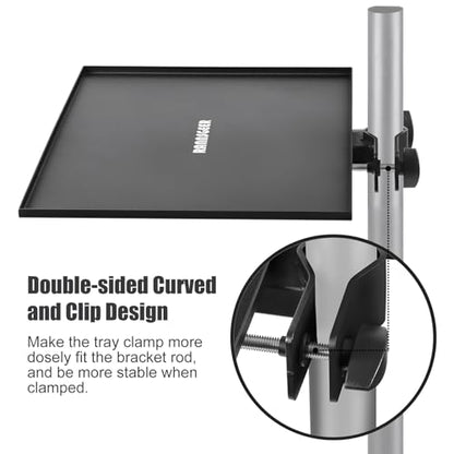 Microphone Stand Tray, 10.8 X 7.8 | Heavy Duty Steel, Clamp-On, Accessory Shelf for Mic Stand - size: 10.8" x 7.8"