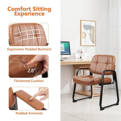 CLATINA Big Tall 400 lbs Waiting Room Chairs with Padded Arms Leather Guest Chair no Wheels for Office Reception Lobby and Conference Desk with Sled Base, Brown, 2PK - color: Brown, size: 2PK