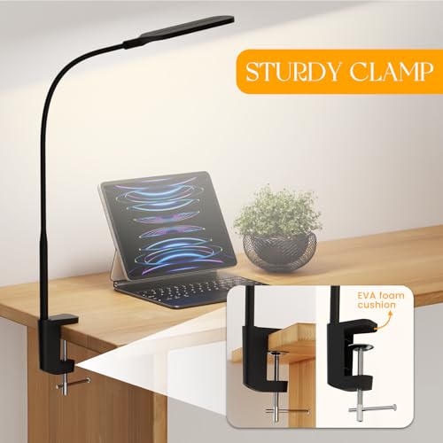 LED Desk Lamp with Clamp, 3 Color Modes 10 Brightness Levels, Long Flexible Gooseneck, Ultra Wide Brightness Range, led Clip Desk lamp, USB Eye-Caring Clip on Lights for Home Office, Black - style: Clip Lamp