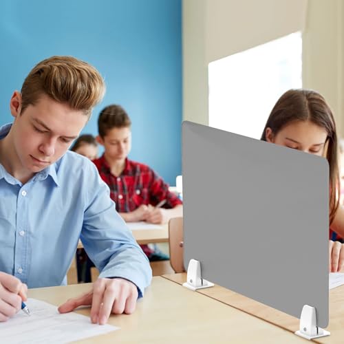 Desk Divider 4 Pcs Desk Privacy Panel 23.6''L x 15.8W'' Office Partitions Grey Acrylic Panel Pack of 4 Desk Divider Partition with Adjustable Universal Base - size: 23.6''L x 15.8W''
