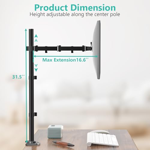 WALI Tall Monitor Arm Mount for Desk for 13-34 inch Screens, 22 lbs per Arm | Single Extra Tall Monitor Mount, Full Motion with Tilt, Swivel, Rotation, VESA Mount 75/100mm,for Office/Home (M001XL), Black - size: 13"-34", style: Single