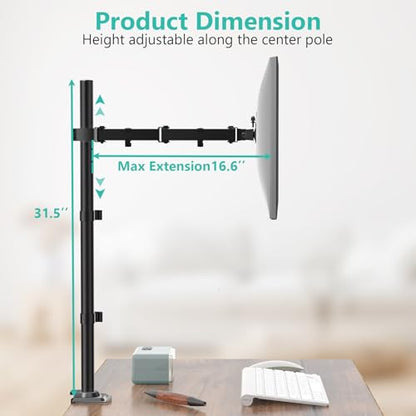 WALI Tall Monitor Arm Mount for Desk for 13-34 inch Screens, 22 lbs per Arm | Single Extra Tall Monitor Mount, Full Motion with Tilt, Swivel, Rotation, VESA Mount 75/100mm,for Office/Home (M001XL), Black - size: 13"-34", style: Single