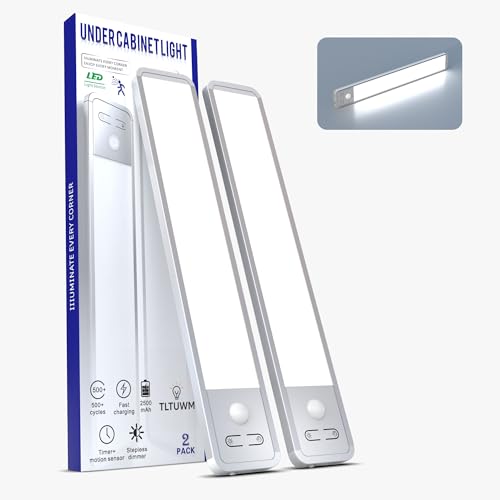Rechargeable Under Cabinet Lighting, Motion Sensor Wireless LED Cabinet Light with 2500mAh Battery & USB-C Fast Charging, Magnetic Closet Light for Kitchen, Pantry, Stairs, Hallway, 2 Pack