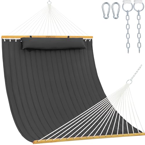 Lazy Daze Double Quilted Hammock with Pillow for Outside, Fit 13-15Ft Stand - color: Dark Gray