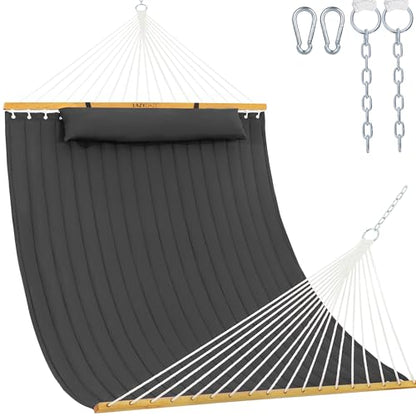 Lazy Daze Double Quilted Hammock with Pillow for Outside, Fit 13-15Ft Stand - color: Dark Gray