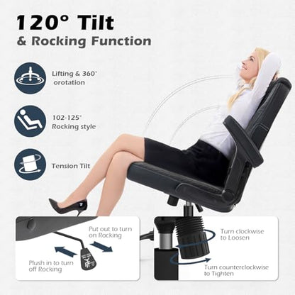 SEATZONE Black Office Chair Ergonomic Desk Chair with Lumbar Support, Flip-Up Arms, Adjustable Swivel Computer Chair with Wheels, PU Leather Executive Task Chair for Home Office Small Space - color: Black
