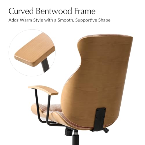 HULALA HOME Solid Wood Office Chair with High Backrest, Spice | Mid Century Modern Bentwood Desk Chair with Tilt Function, Swivel Fabric Computer Task Chair, Height Adjustable, Metal Base - color: Spice