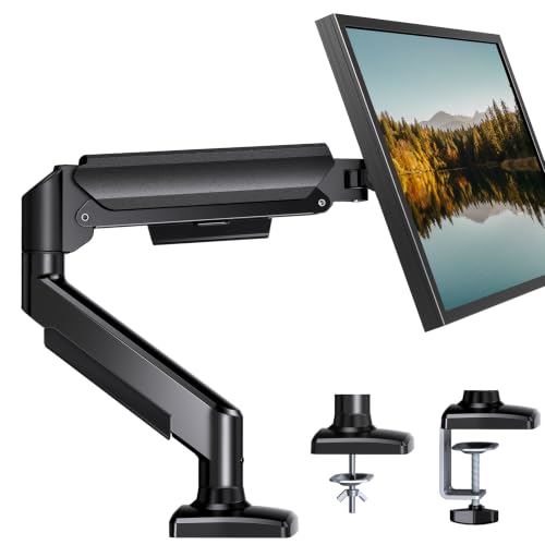 HUANUO Single Monitor Arm 13-34 Inch, Adjustable Gas Spring Arm, Monitor Desk Mount for 4.4-22lbs, VESA 75/100mm with C-Clamp/Grommet Base, Ergonomic Stand for Work/Gaming
