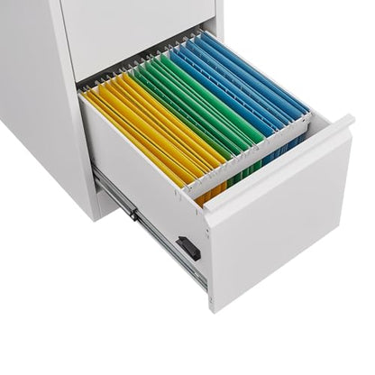 3 Drawer Vertical File Cabinet with Lock, White Metal Filing Cabinet