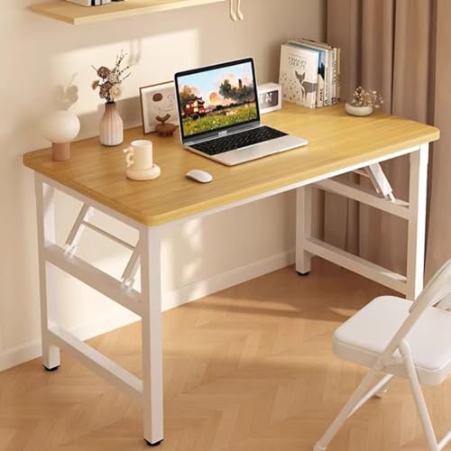 Folding Desk,47.2 Inch No Assembly Folding Computer Desk, Space-Saving Small Desk for Home Office Bedroom Dorm Study, Compact Portable Foldable Laptop Desk - color: Frame：white/Board：teak, size: 47.2"x23.6"