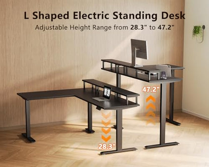 AODK 59 Inch L Shaped Electric Standing Desk, Single Monitor Stand, Black