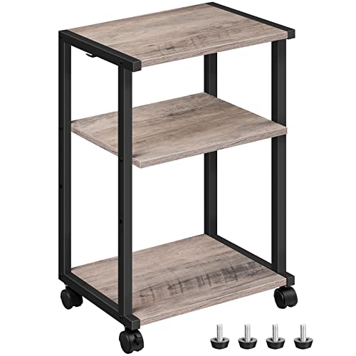 HOOBRO Mobile Printer Stand, 3-Tier Printer Cart Under Desk with Storage, Industrial Adjustable Rolling Cart, Sturdy Little Table on Wheels for Home Office BG28PS01N1 - color: Greige + Black