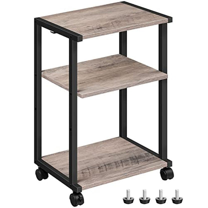 HOOBRO Mobile Printer Stand, 3-Tier Printer Cart Under Desk with Storage, Industrial Adjustable Rolling Cart, Sturdy Little Table on Wheels for Home Office BG28PS01N1 - color: Greige + Black