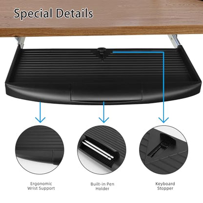 22"Wx11"D Under Desk Keyboard Tray Slide Out, Pull Out Keyboard Tray for Desk, Keyboard Holder Under Desk,Sturdy Keyboard Shelf Under Desk, Black Keyboard Drawer Desk Extender - size: 22"Wx11"D