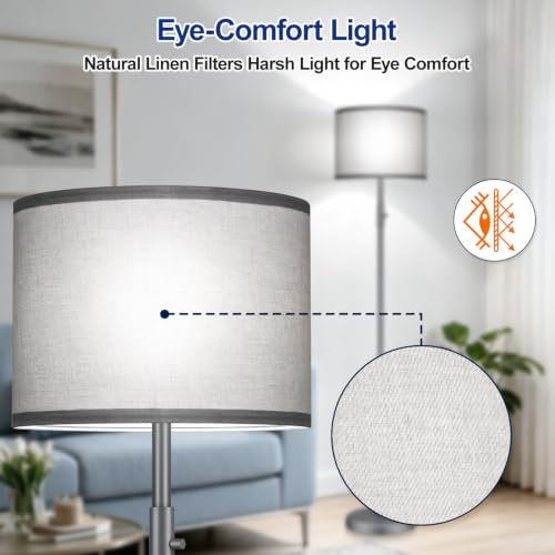 Floor Lamp Simple Design with Shade, Small Tall Lamps for Living Room Bedroom Office Dining Room Kitchen-Grey - color: Grey-Grey Shade