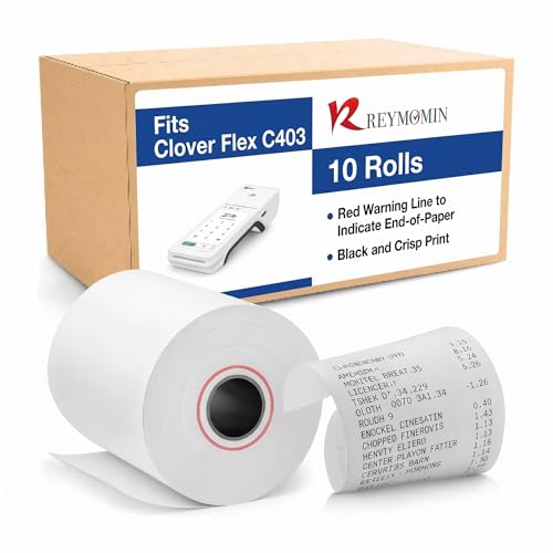 Thermal Paper Rolls - Compatible with Clover Flex C401, C403, C405 and C406 POS - 2 1/4" x 50' - 10 Rolls - BPA Free Thermal Paper - size: 10 Rolls, style: Clover Flex